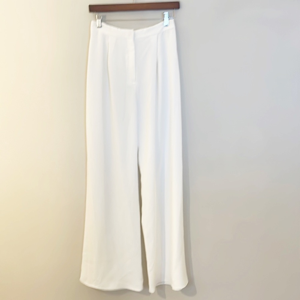 Amanda Uprichard x Revolve White Pleated high waist wide leg pants women size S